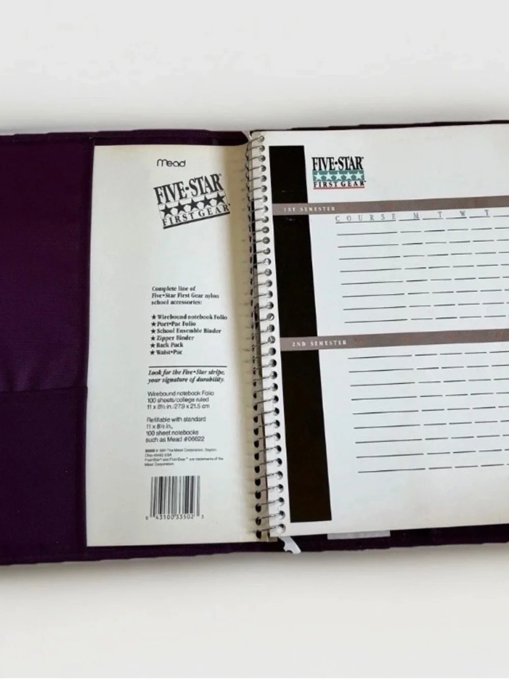 1997 Mead Five Star First Gear Vintage Purple Nylon Notebook Folio Case 2-Pocket